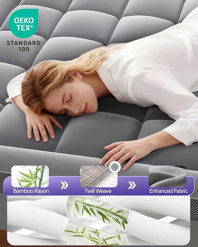 ChiXpace Dual Layer 4 Inch Memory Foam Mattress Topper California King | 2 Inch Gel Memory Foam and 2 Inch Pillow Top Mattress Pad for Back to School , 7-Zone Egg Crate & 2-in-1 Design (Grey)