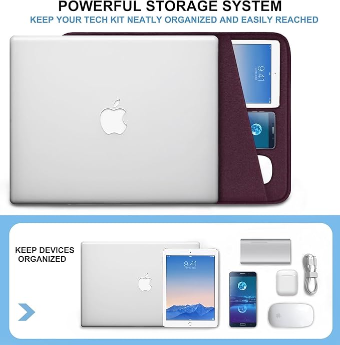 Laptop Sleeve 14 inch, Shockproof Protective Computer Bag with Accessories Pocket, Portable Laptop Case Compatible for 14 inch MacBook Air/Pro, Dell, HP, Acer, Asus, Lenovo, Magenta