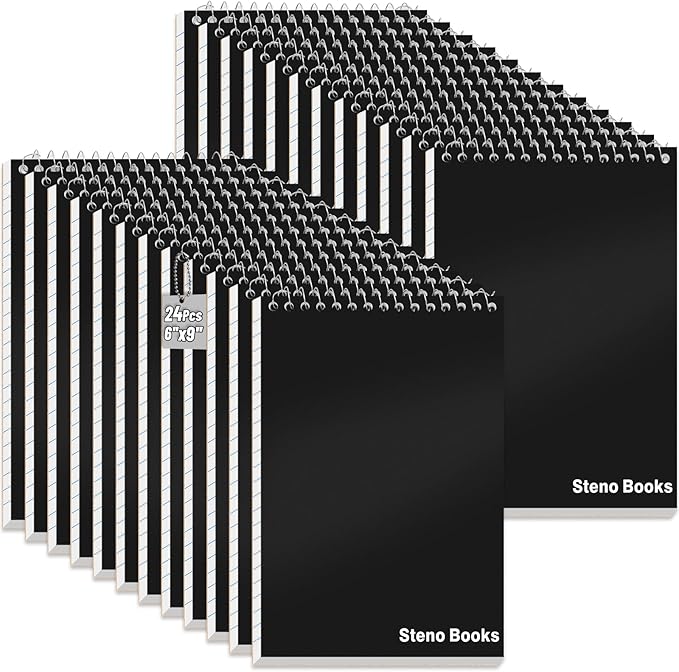 24 Pcs Steno Pads 6 x 9 in Top Spiral Notebook Bulk Pack Note Pad 1440 Total Sheets Gregg Rule Steno Notebooks for School Office Home Students Teachers Organized Daily Notes Planners