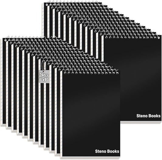 24 Pcs Steno Pads 6 x 9 in Top Spiral Notebook Bulk Pack Note Pad 1440 Total Sheets Gregg Rule Steno Notebooks for School Office Home Students Teachers Organized Daily Notes Planners