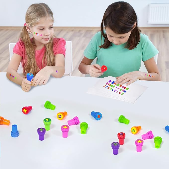Cinrobiye 24 Pcs Math Stampers Party Favor Set, Cute Educational Math Stamps for Kids Classroom Rewards, Birthday Party Supplies, Carnival Prizes, Goody Bag Fillers, School Learning Gifts
