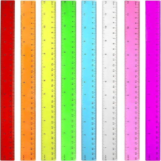 Colorful Clear Plastic Rulers 12 Inch - 8 Pack Transparent Assorted Color Rulers with Centimeters, Millimeters and Inches, Straight Rulers Bulk for Kids School, Classroom, Home & Office Supplies