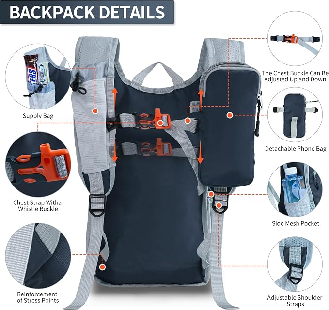 Small Hiking Backpack Packable Lightweight for Women Men | 10L/15L, Hiking Daypack, Foldable, Water Resistan, Ultralight, with Phone Pocket, Travel, Outdoor, Walking