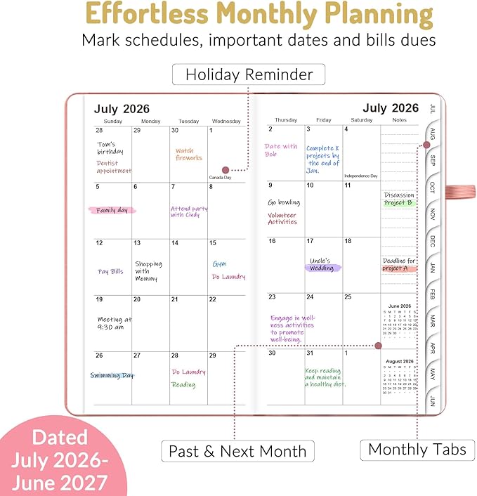 Forvencer Pocket Planner 2026-2027, Weekly Monthly Planners for Purse, 3.5" x 6", July 2026-June 2027, Cute Small Daily Academic Calendar, Elastic Band, Hardcover Agenda for Women, Teacher