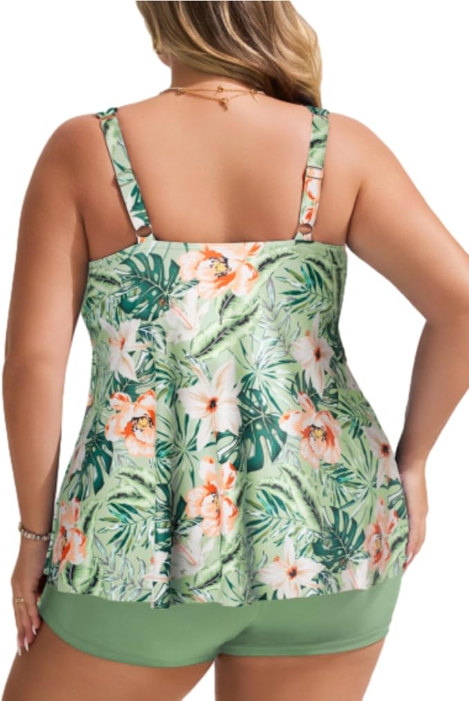 Hanna Nikole Womens Tankini Swimsuits 2 Piece Bathing Suit Flowy Ruffle Tankini Tops with Swim Shorts