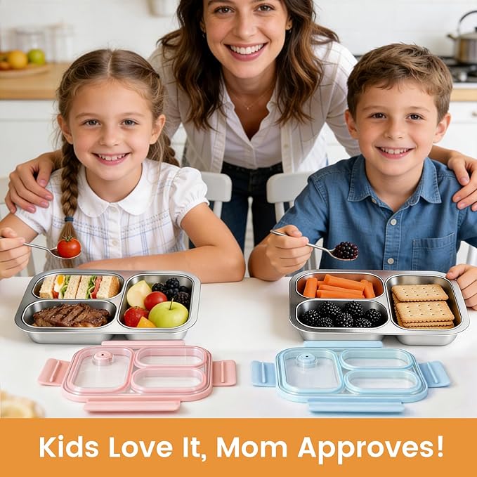 Premium 25oz SUS316L Stainless Steel Lunch Box Bento Box - Reusable Metal Snack Containers with Lids for Kids & Adults - Daycare/School/Work/Travel - Superior Corrosion-resistant (Blue)
