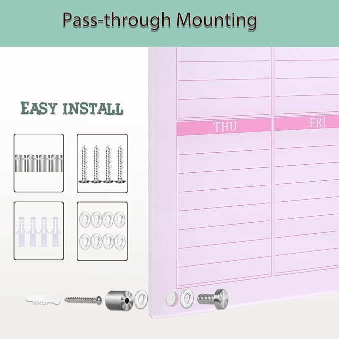 Thickened Acrylic Weekly Dry Erase Board Calendar Planner Whiteboard for Wall,16''x12''-Small,Pink Weekly Planner Whiteboard Schedule Management,6 Markers,1 Wipes,for Home Office-PGZL3040