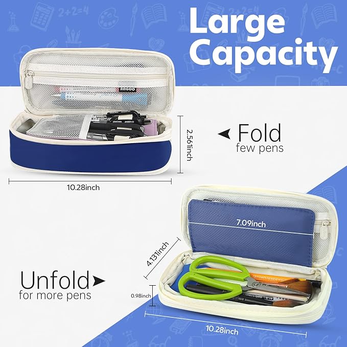 Pencil Case, Large Capacity Aesthetic Pencil Cases with Durable Zipper, Big Stationery Pencil Pouch for Women & Men , Adults Portable Storage Organizer Bag for College, office, Travel (Dark Blue)