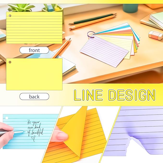 1200PCS Colored Index Cards 3x5 Inch Flash Cards with Rings Lined Note Card Flashcards, Colorful Ruled Card Pad Index Note Books 3 x 5 Notecards for Studying School Supply College Office