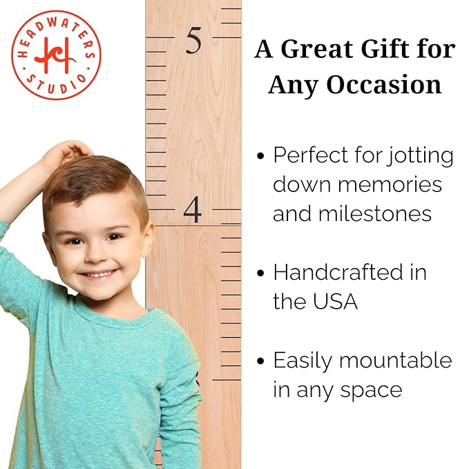Headwaters Studio Wooden Growth Chart – Kids Height Chart, Wall Measurement for Kids, Height Chart for Wall, Growth Ruler for Children – Natural with Black Numerals - “Love Grows Here” (63" x 6.7")