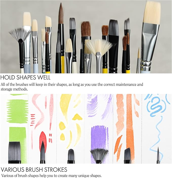 ARTIFY Paint Brush Set, 10 Pieces Paint Brushes for Acrylic Painting with case, Nylon Hair Brushes for Acrylic, Watercolor, Oil and Gouache Painting, White