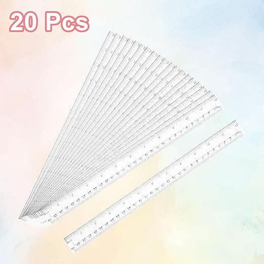 HARFINGTON 20pcs Plastic Rulers 12" (30cm) Clear Straight Ruler Measuring Tool Inches and Centimeters for Home Office Classrooms Drafting, Clear