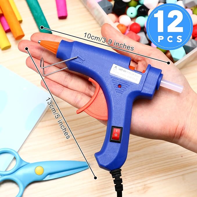 Zhengmy 12 Pcs Mini Glue Gun Crafts Hot Melt Guns Low Temp Glue with Burn Protection Fast Preheating and Easy Squeeze Trigger for School DIY Arts Class Projects Home Quick Repairs, 20 W (Blue)