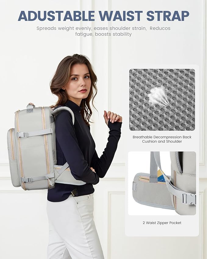 LOVEVOOK 40L Travel Backpack with Waist Strap,Flight Approved Carry on Backpack,Waterproof Personal Item Travel Bag,TSA Carry on Luggage Suitcase Travel Essentials,Gifts for Women & Men,fit 17" Laptop