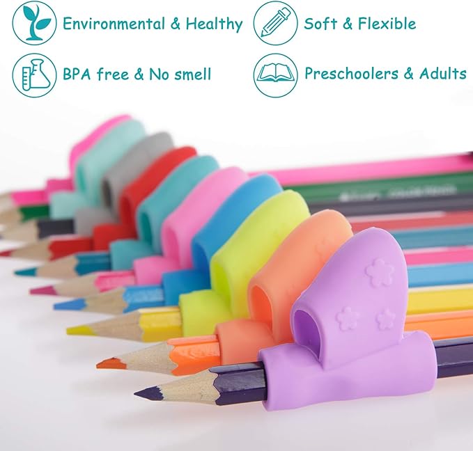 Pencil Grips - 10 Pack Kids Ergonomic Training Pencil Grippers Preschoolers Handwriting Aid Grip Set Posture Correction Tool(10 Colors)