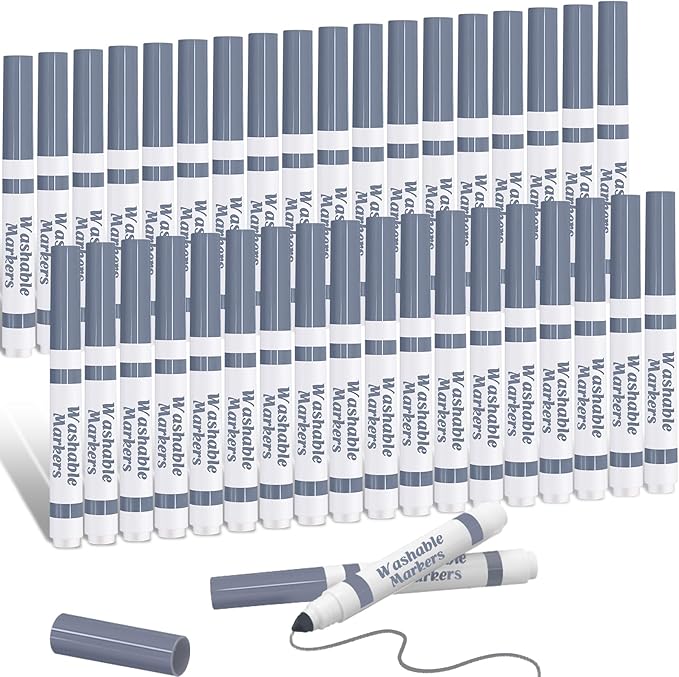 36 Pcs Gray Washable Markers Bulk Coloring Broad Line Markers for Gray Conical Tip Drawing Pen for Christmas, Supplies, Travel Art Shower Gender Reveal Party Supplies, Ages 6+