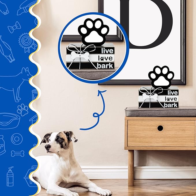 Pinkunn 4 Pcs Dog Paw Tiered Tray Decor Paw Wooden Book Block for Table Shelf Puppy Home Living Room Bedroom Memorial Housewarming Decorations