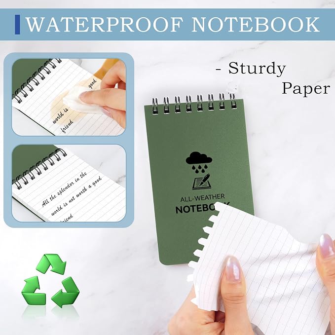 COIDEA 6 Pack Waterproof Notebook, 3 x 5 Pocket Notepad, Top-Spiral NotePad