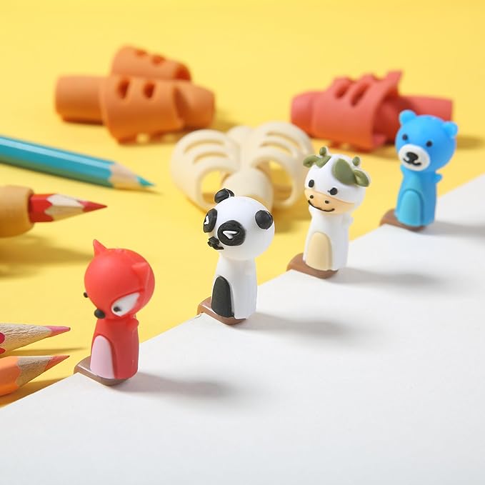 Mr. Pen- Pencil Grips for Kids Handwriting, 4 Pack with 4 Clips, Autumn Colors, Flexible Silicon Pencil Holder for Kids, Right & Left-Handed