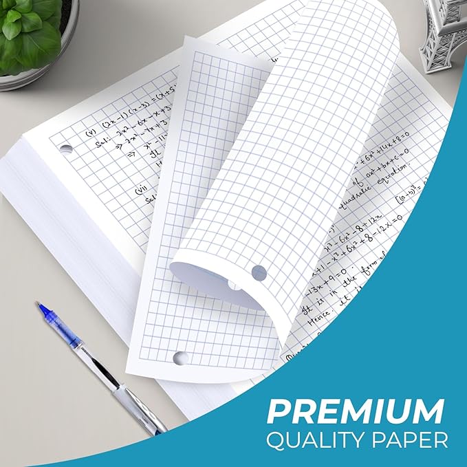 Rosmonde 6750 Sheets Graph Paper Bulk, 45 Pack, Bulk Grid Paper, 4x4, 8" x 10.5", 3 Hole Punched, Quad Ruled Sheets, Thick Graphing Paper, Fights Ink Bleed, Bulk Loose Leaf Paper, Bulk School Supplies