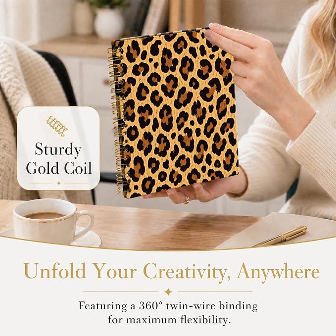 ATJFKIXL Cute Spiral Journal Notebook, A5 120 Page College Ruled Wirebound Notebook, Soft Cover for Students Office Notes and Planning - Tan Leopard Pattern