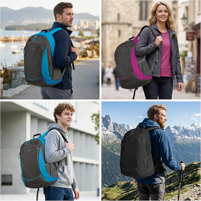 mixi 31L Ultra Lightweight Waterproof Travel Backpack, 18 inch Casual Daypack for Men Women, Durable Spacious Bag for Travel, Sports, Camping, Hiking & College, Black