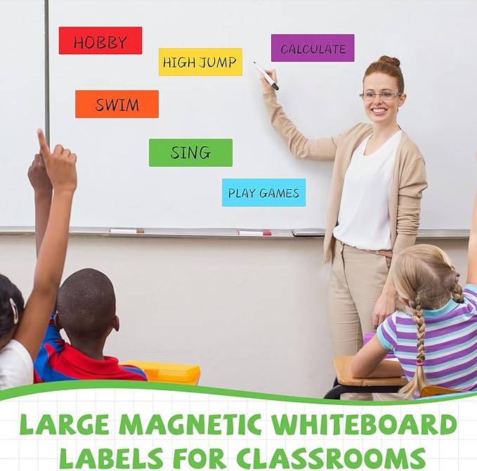 12 Pcs Large Magnetic Dry Erase Labels for Classroom, 12 x 4 Inch Rectangle Magnetic Name Plates Label Flexible Magnet Stickers for Whiteboards Refrigerator(Rainbow Color,Style 1)