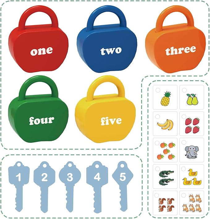 Locks and Key Toddler Toys, Number Counting Cause and Effect Toys for Kids Ages 3-5, Preschool Learning Activities, Kindergarten Classroom Must Haves, Montessori Toy for 3 Year Old
