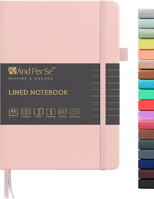 &And Per Se Lined Journal Notebook, 160 Pages, A5 5.7 x 8 inches College Ruled Thick Paper Notebook Journals for Writing, Hardcover Notebooks for Women Men Office School (1 Pack, Pink)