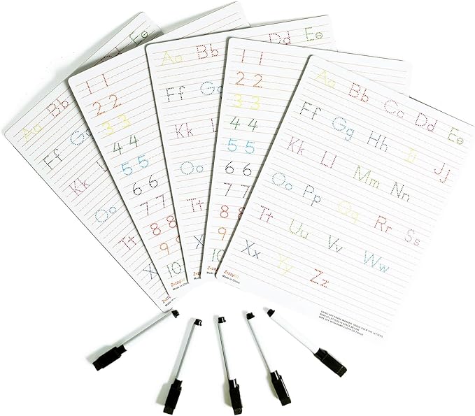 5 PCs Dry Erase Alphabet Tracing Boards: Letter and Numbers Handwriting Practice for Kids Learning, Reusable Boards for Kindergarten and Preschool