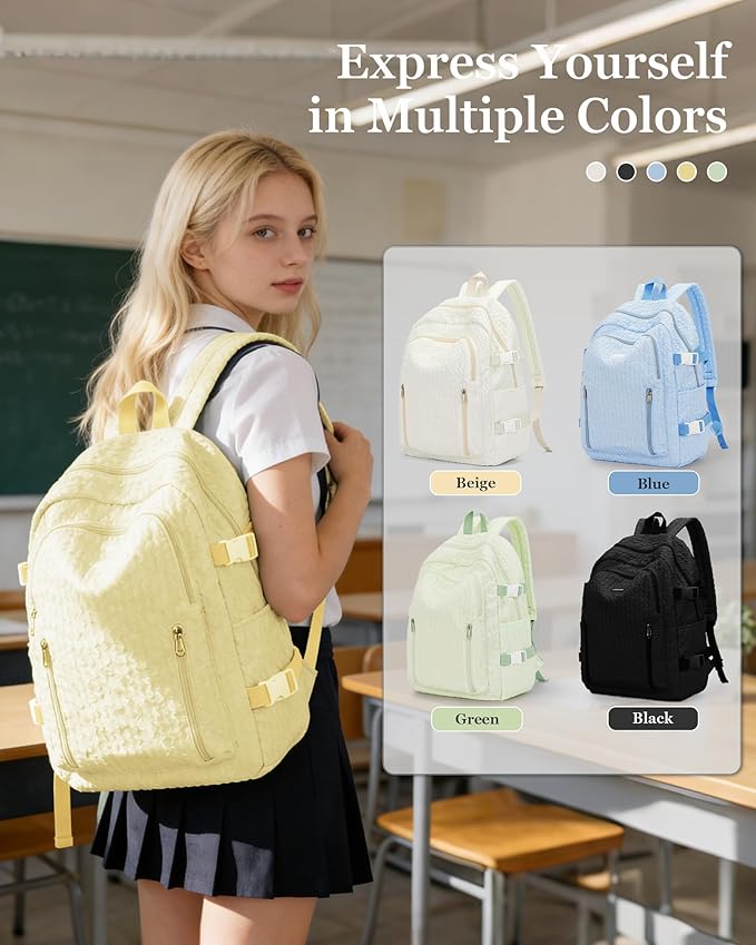 weradar Lightweight Middle School Bag For Teens Girls,Kawaii Backpack For College Students,Aesthetic Bookbag,Cute School Backpack For Women Casual Daypack(Yellow)