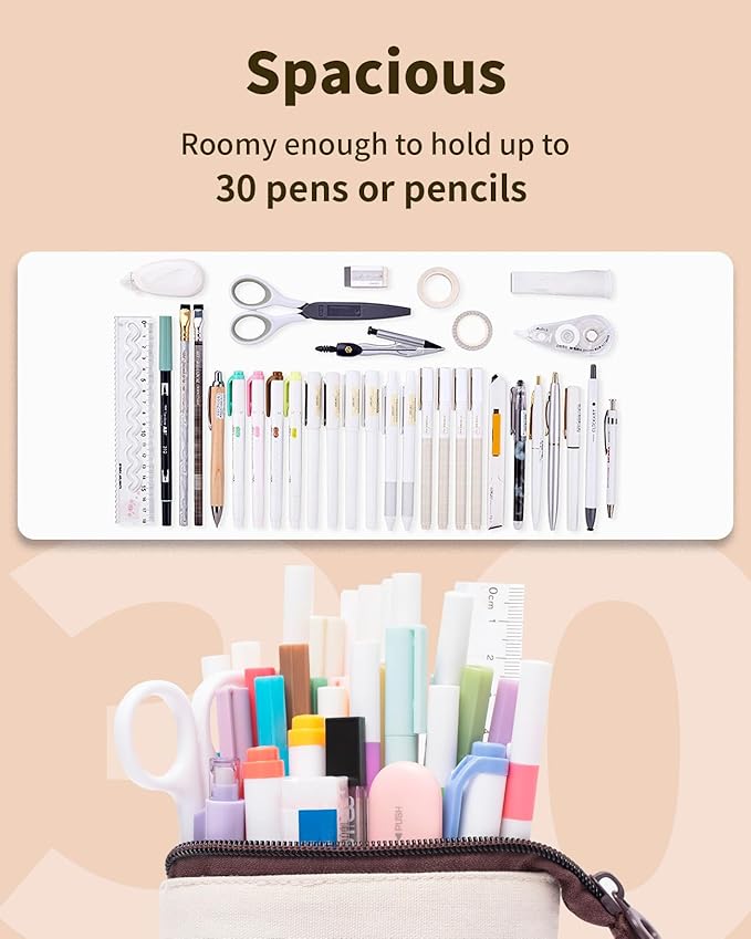 Sooez Standing Pencil Case, Cute Stand up Pencil Pouch, Telescopic Pen Pouch, Portable Pencil Holder, Cute Stand up Pencil Case, Spacious Pencil Pouch Bag for School Office Supplies, Brown Coffee