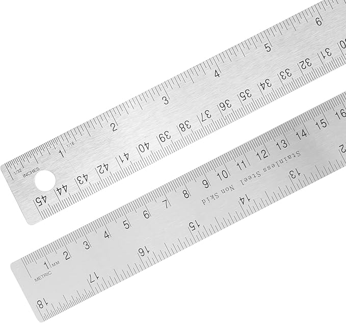 Pacific Arc Stainless Steel 18 Inch Metal Ruler Non-Slip Cork Back, with Inch and Metric Graduations