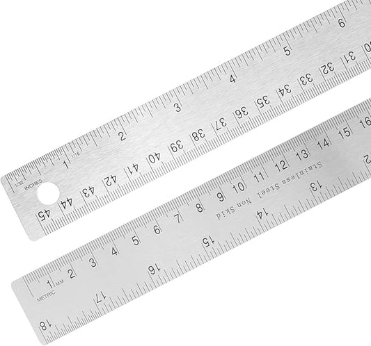Pacific Arc Stainless Steel 18 Inch Metal Ruler Non-Slip Cork Back, with Inch and Metric Graduations