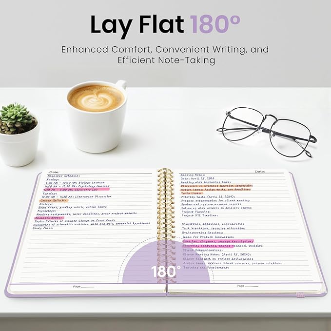 ZOTIA Lined Spiral Journal Notebook for Women, A5 College Ruled Journals for Writing, Hardcover Notebooks for Work, Note taking and Office School Supplies,140 Pages - Lilac Purple