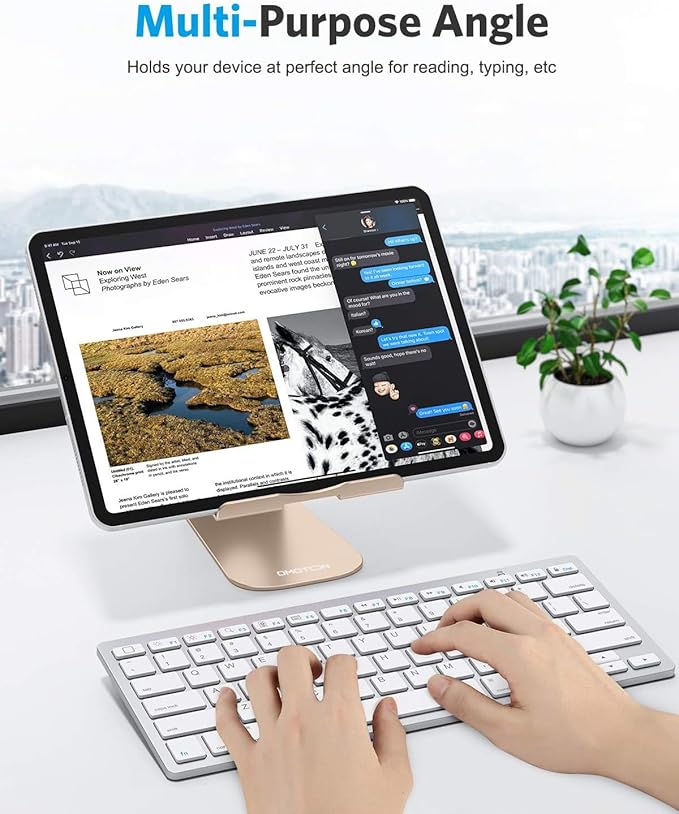 OMOTON Tablet Stand Holder Adjustable, T1 Desktop Aluminum Tablet Dock Cradle Compatible with iPad Air/Mini, iPad 10.2/9.7, iPad Pro 11/12.9, Samsung Tab and More, Gold