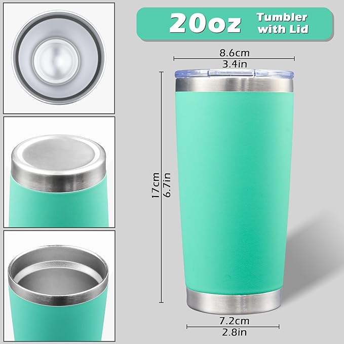 AIANJI 20oz Tumbler Bulk Stainless Steel Tumblers with Lid Vacuum Insulated Double Wall Travel Coffee Mug Powder Coated Tumbler Cup for Hot and Cold Drinks(Light Blue, 6 pack)