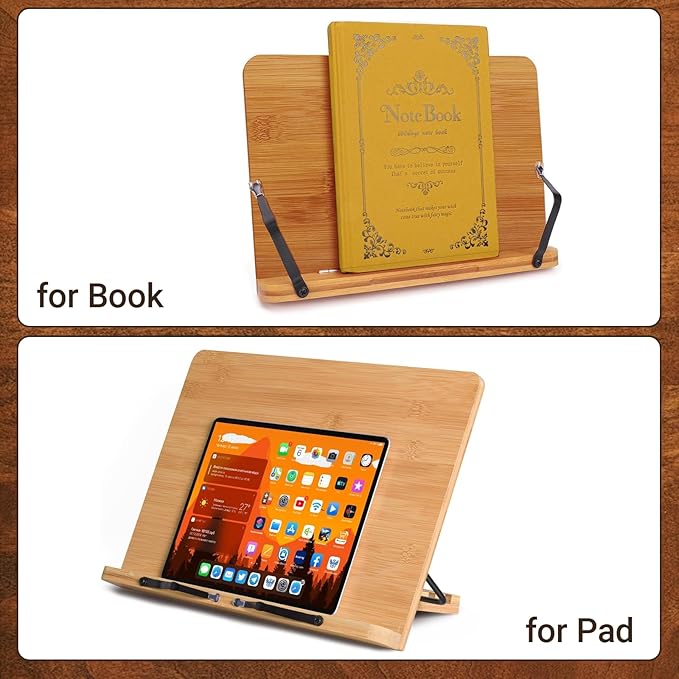 2 Pack Adjustable Book Stand, Stable and Lightweight Wooden Textbook Holder Stand, Bible/Recipe/Pad/Reading/Cooking Book Tray