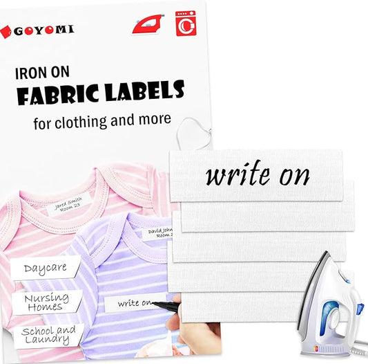 100 Pcs Iron on Fabric Labels, Writable Iron on Clothing Labels, Name Tags for Daycare, Nursing Home, Camp, School, Laundry, Organizing, Washer & Dryer Safe