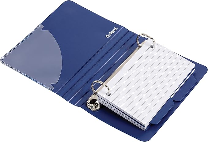 Oxford Index Card Binder with Dividers, 3" x 5", Color Will Vary, 50 Cards,1 Binder (73570),Assorted (Blue, Green, Red)