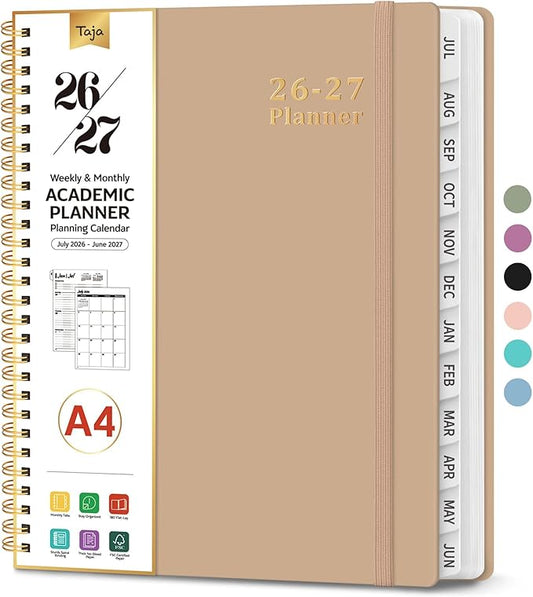 Planner 2026-2027, 8.5" x 11" Weekly and Monthly Academic Year Planner Calendar, July 2026 - June 2027, Hardcover Large School Planning Agenda With Tabs, Perfect for School & Office Supplies, A4, Oat Brown