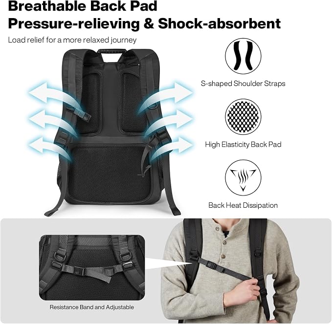mixi 31L Ultra Lightweight Waterproof Travel Backpack, 18 inch Casual Daypack for Men Women, Durable Spacious Bag for Travel, Sports, Camping, Hiking & College, Black