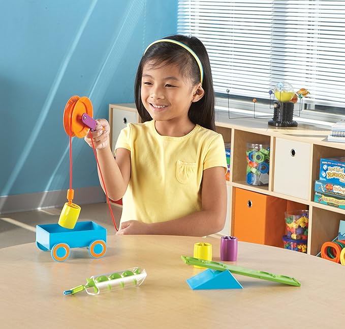 Learning Resources STEM Simple Machines Activity Set - STEM Engineering Kits for Kids, Simple Machines Kit for Classroom, Pulley Machine, Engineering Activities, Force and Motion Science Kit