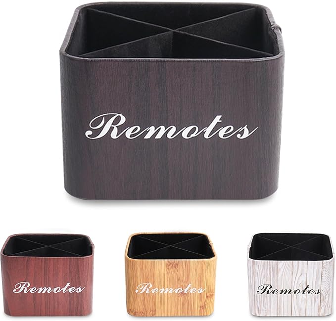 Square Leather Art Supply Organizer,Remote Control Holder with Removable Dividers,360°Rotatable Pencil Holders,4 Compartments Organizer for Office Supplies Storage Box(1-Dark Brown)