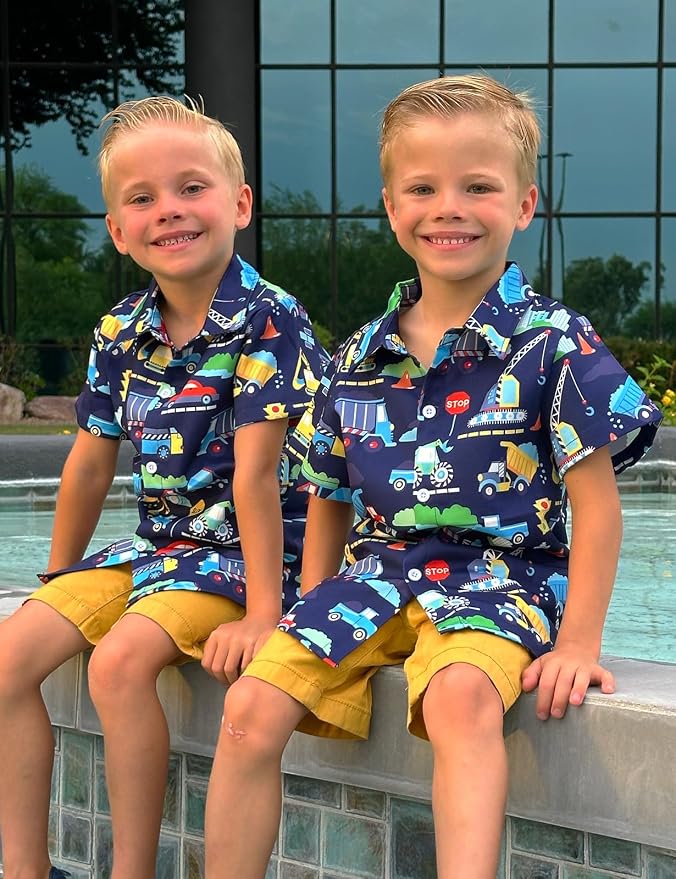 Enlifety 2-10T Kids Hawaiian Shirt Boys Short Sleeve Button Down Shirts Hawaii Summer Casual Blouse