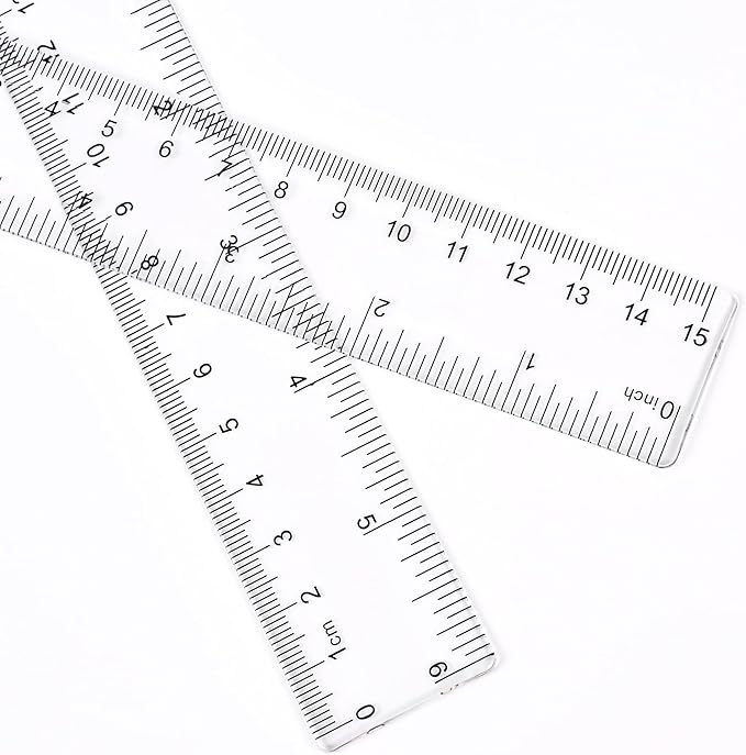 Unjoo Clear Plastic Ruler 6 Inch Straight Rulers, Shatterproof Ruler with Inches and Centimeters for School Classroom, Home, or Office (2pcs)