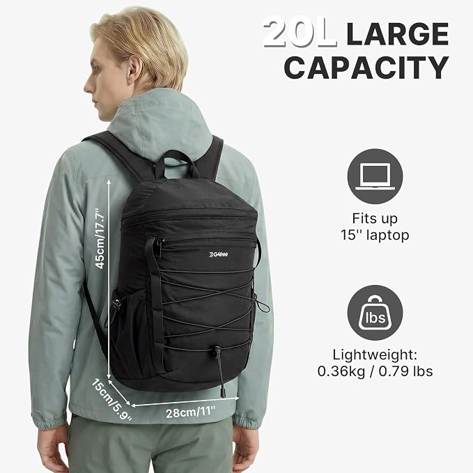 G4Free 20L Hiking Travel Backpack for Women Men | Lightweight Backpacks with Luggage Trolley Strap, Daypack for Outdoor Daily Camping