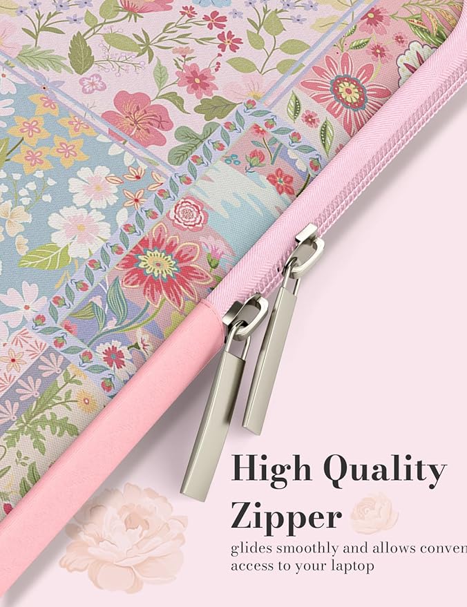 iCasso Laptop Sleeve 13 inch for MacBook Air 13-13.6 inch M5/M4/M3/M2/M1, Cute MacBook Neo/Pro 13 inch, Slim Protective Travel Carrying Case for MacBook Pro 14'', Chromebook, HP, Dell, Pink Flowers