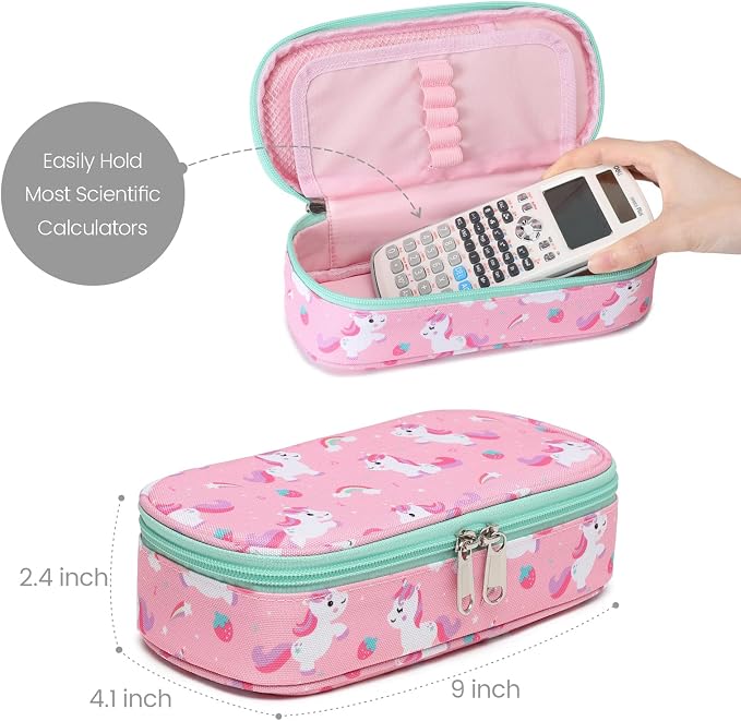Cambond Pencil Case for Girls - Large Capacity Multi-slot Kids Pencil Pouch Holder for School, Long-lasting Cute Pencil Box for Girls Kids, Pink Unicorns