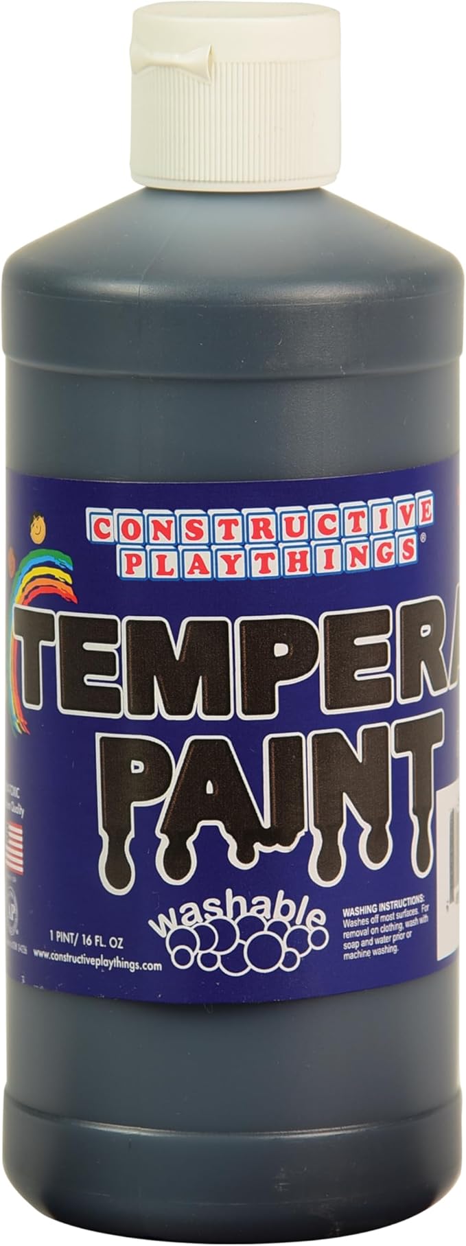 Constructive Playthings Washable Tempera Paint for Kids, Classroom Painting Supplies, 1 Pint, Black